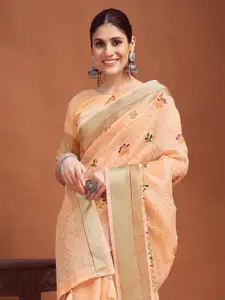 Anouk Ethnic Motifs Zari Linen Blend Saree