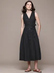 MANGO Linen Shirt  Style Midi Dress With Belt