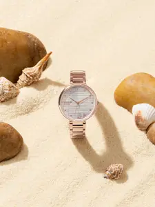 Sonata Poze Women Brass Patterned Dial & Stainless Steel Bracelet Style Straps Analogue Watch