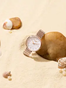 Sonata Poze Women Brass Dial & Stainless Steel Bracelet Style Straps Analogue Watch SP80113WM03