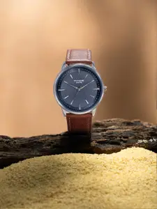 Sonata Poze Men Brass Dial & Leather Straps Analogue Watch SP70054SL01