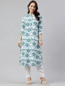 Anouk Printed Mandarin Collar A-Line Kurta