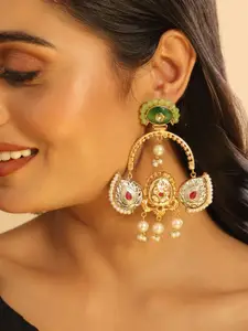 Yinara Gold Plated Crystals Studded Contemporary Drop Earrings