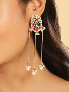 Yinara Gold-Plated Pearls Beaded Contemporary Drop Earrings