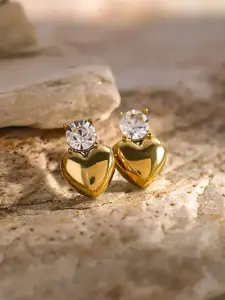 YouBella Gold-Plated Artificial Stones Studded Heart Shaped Studs
