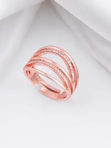 Zavya 925 Sterling Silver Rose Gold-Plated CZ Stone-Studded Finger Ring