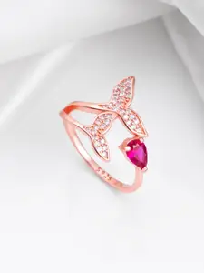 Zavya 925 Sterling Silver Rose Gold Plated Leafy Shaped Finger Ring
