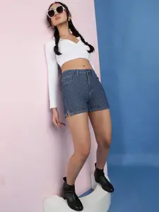 Belliskey Women Solid Striped Slim Fit Denim Denim Shorts