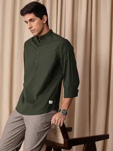 Mr Bowerbird Men Comfort Mandarin Collar Relaxed Fit Casual Shirt