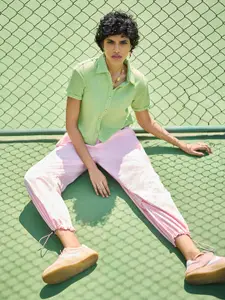 Crimsoune Club Women Classic Boxy Fit Textured Spread Collar Casual Shirt