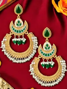 OOMPH Artificial Stones Studded & Beaded Crescent Shaped Chandbalis