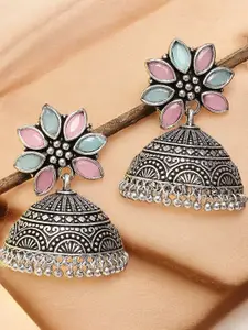 OOMPH Artificial Stones Studded Dome Shaped Oxidised Jhumkas