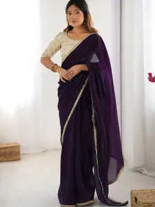 Anouk Embellished Border Sequinned Satin  Saree