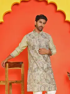 Jompers Men Floral Embroidered Thread Work Floral Kurta
