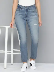 Levis Women 501 Regular Fit Low Distress Light Fade Stretchable Jeans