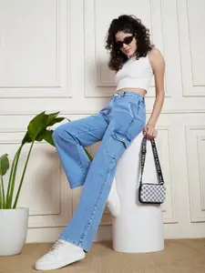 Purple Feather Women Straight Fit High-Rise Low Distress Stretchable Jeans