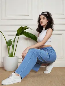 Purple Feather Women Straight Fit High-Rise Low Distress Stretchable Jeans