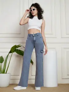 Purple Feather Women Straight Fit High-Rise Low Distress Stretchable Jeans