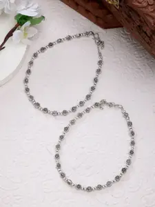 Anouk Women Set of 2 Silver-Plated German Silver Anklets