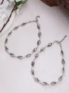 Anouk Women Set of 2 Silver-Plated Elephant Design Anklets