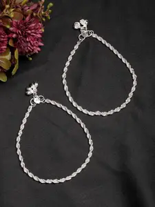 Anouk Women Set of 2 Silver-Plated Anklets