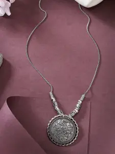 Anouk Women Silver-Toned Circular Shape Pendant with Chain