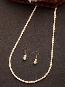 Anouk Women Pearl Gold-Plated Long Necklace with Earrings