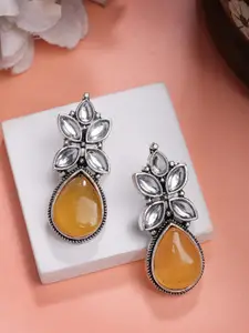 Anouk Women Yellow Artificial Stones Silver Plated Drop Earrings