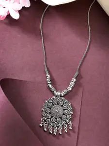 Anouk Women Silver-Toned Floral Shape Pendant with Chain