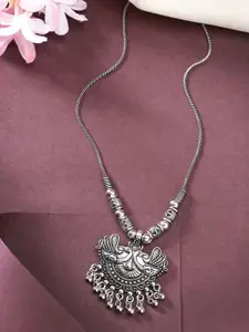 Anouk Women Silver-Toned Peacock Design Pendant with Chain