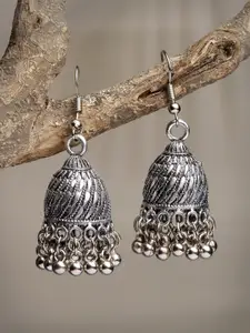 Anouk Women Silver-Toned German Silver Oxidised Dome Shaped Jhumka Earrings