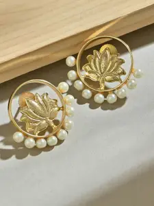 Fida Brass Gold-Plated Lotus Motif Circular Pearls Stud Earrings