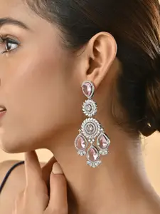 Fida Premium 14k Rhodium-Plated Pink AAA American Diamond Drop Earrings