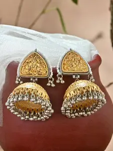 Fida Gold & Silver -Toned Bridal Teardrop Floral Pearl Muhuratam  Jhumkas Earrings