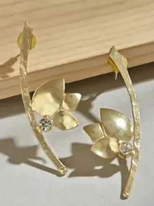 Fida Brass Gold-Plated Hanging Lotus Motif   Stud Earrings