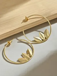 Fida Brass Gold-Plated Leaf Shaped Circular  Stud Earrings