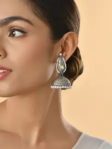 Fida Oxidised silver Teardrop Temple Jhumka Earrings With Pearl drops