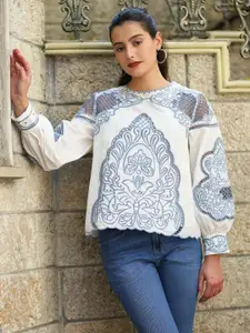 Global Republic Embellished Embroidered Cotton Blouson Top