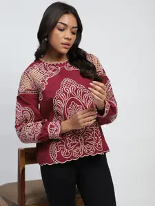 Global Republic Embellished Embroidered Cotton Blouson Top