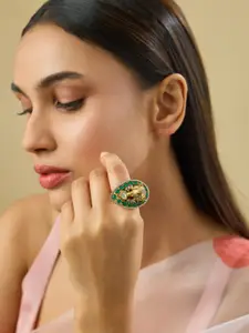 Kushal's Fashion Jewellery Embellished Bridal Mint Victorian-Plated Ethnic Kundan Ring
