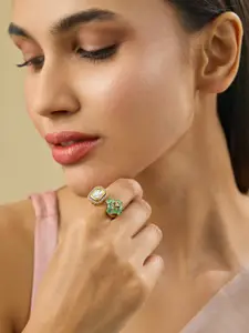 Kushal's Fashion Jewellery Mint Victorian-Plated Ethnic Kundan Finger Ring