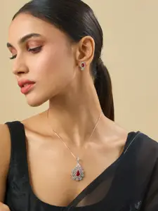 Kushal's Fashion Jewellery Sapphire Rhodium Gold-Embellished Bridal Zircon Pendant Set