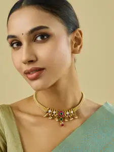 Kushal's Fashion Jewellery Copper Gold-Plated Antique Necklace