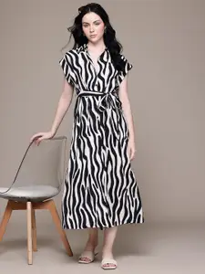 MANGO Animal Print Shirt Style Midi Dress