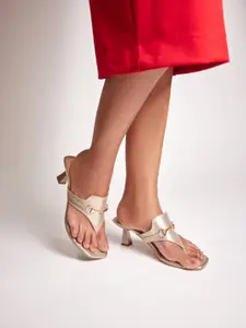 CAI Gold Buckle Thong Heels