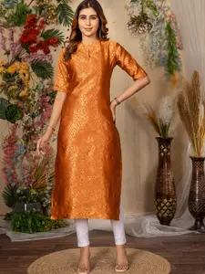 Sun Fashion And Lifestyle Floral Woven Design Keyhole Neck Zari Work Straight Kurta