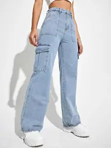 BAESD Women Comfort Light Fade High-Rise Cargo Styles Stretchable Denim Jeans