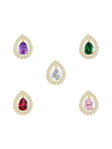 MINUTIAE Set Of 5 Gold Plated Kundan Studded Teardrop Shaped Studs