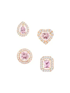 MINUTIAE Set Of 4 Rose Gold-Plated Teardrop Shaped Kundan Studded Studs