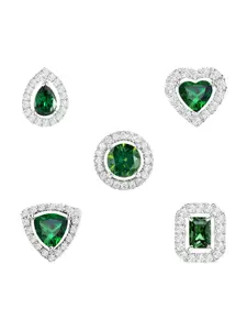 MINUTIAE Set of 5 Silver-Plated Artificial Stones Studded Geometric Shaped Studs